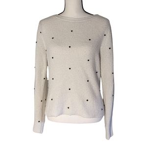 Halogen cream and black jeweled cross back sweater, women's medium